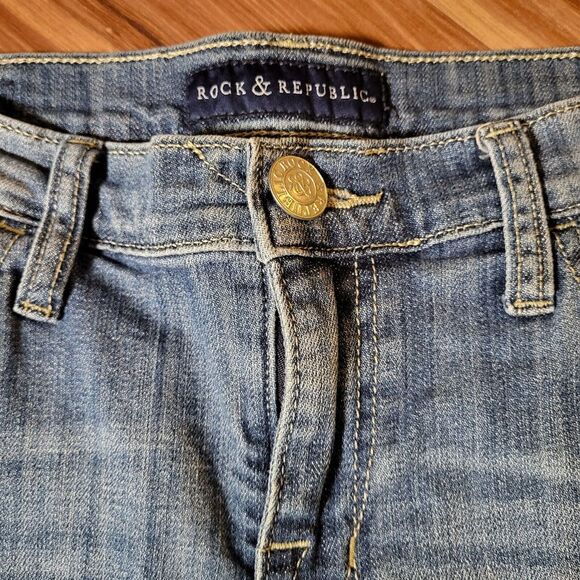 Rock & Republic Womens Size 12 Kendall Denim Jeans 32x25.5‎ Med Wash Embroidered - Picture 4 of 13